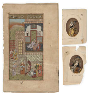 
	
		Two portraits on ivory of Shah Jahan and his wife Mumtaz Mahal, India, 20th century and a...