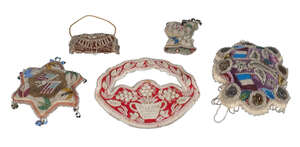 
	
		Four American Iroquois beaded velvet whimseys or pin-cushions, early 20th century, one...