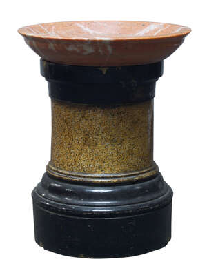 
	
		A cylindrical pottery pedestal, 19th century, with black capitals, the shaft decorated to...