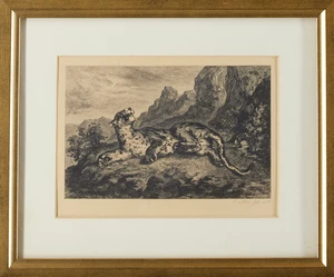 After Ferdinand-Victor-Eug&egrave;ne Delacroix,&nbsp;French 1798-1863-&nbsp;
Two prints of tigers;&nbsp;
etchings, 10...