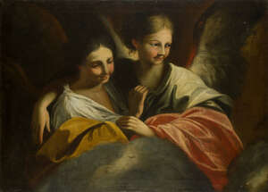 Italian School, 
		late 17th/early 18th century- 
		Two Angels; 
		oil on canvas, 90x126cm., (unframed)
		 