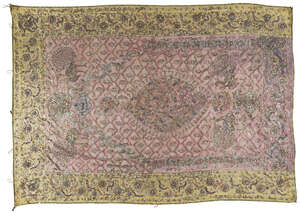 
	
		An Indo-Persian embroidered and sequined silk textile, Iran, late 18th century, on an...