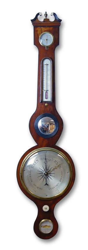 
	
		A mahogany wheel barometer, 19th Century, by J Fresoli, 6 Union Building , Leather Lane,...