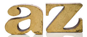
	
		Curtis Jeré, 'a' and 'z' bookends 
		Both signed and dated 1971 
		In cast iron with...