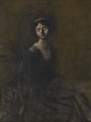 Jean-Louis Forain, 
		French 1852-1931- 
		 
		Portrait de femme; 
		 
		oil on canvas, 36.2 x 28.3cm
		 
		Provenance: Private Collection, London.
