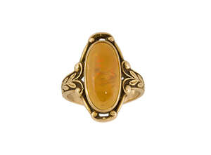 
	
		A late 19th / early 20th century gold and opal ring, with central collet-set oval opal to...