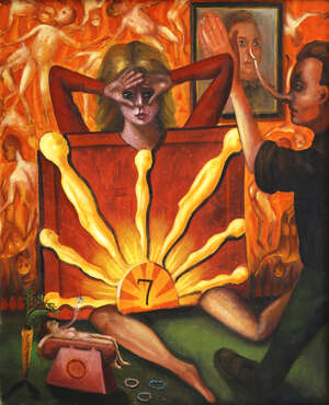 
	
		RTO Steven Campbell, 
		Scottish 1953-2007-
		 
		7 on the Right Wing;
		 
		oil on...
