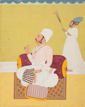 
	
		A prince seated on a terrace, Jodhpur, India, mid-late 18th century, opaque pigments on...