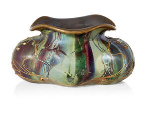 
	
		An Art Nouveau cased and surface decorated vase, possibly 'Hekla' glass by the Bohemian...