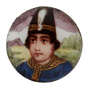
	
		A miniature portrait in enamel on copper of a Qajar prince, Iran, 19th century, of disc...