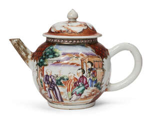 
	
		A Chinese famille rose porcelain teapot, Qianlong period, decorated to the body in shaped...