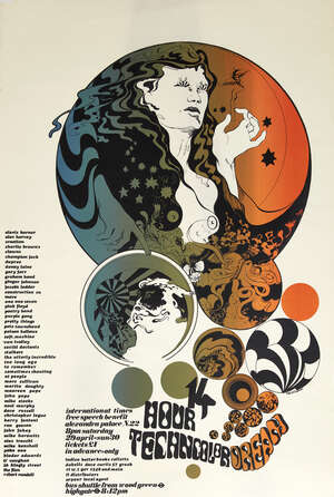 
	
		14 Hour Technicolour Dream, a poster designed by Mike McInnerney, the event held at...
