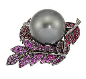 
	
		A bespoke cultured pearl, ruby and pink sapphire ring, by Lydia Courteille, the cultured...