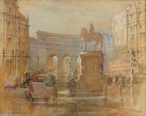 Adeline Margery Barker,
		British 1888-1970-
		 
		Admiralty Arch, London;
		 
		ink and watercolour, signed, 30.5x40.5cm (ARR)