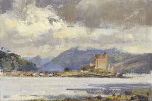 
	
		Matthew Alexander,
		British b.1953- 
		Eilean Donan Castle, Scotland; 
		oil on board,...