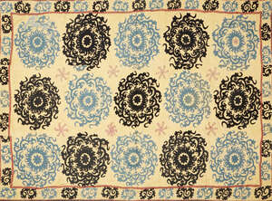 
	
		An embroidered Susani panel on a yellow ground, Uzbekistan, Central Asia, 20th century,...