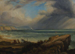 
	
		British School, 
		early/mid 19th century- 
		 
		Coastal landscape with stormy...