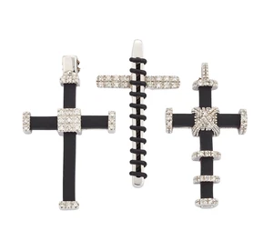 Three diamond set cross pendants, each with rubber accents and diamond set lines, Italian marks,...