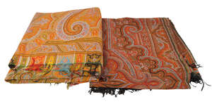 
	
		Two 'Paisley' shawls, possibly French, 1850-1860, woven in coloured wools, one with a...