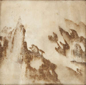 
	
		A Chinese marble panel, 19th century, painted to mimic mountain inclusions in the stone,...
