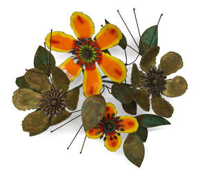 
	
		Curtis Jeré, a floral wall sculpture  
		Signed and dated 1969 in pen   
		With...