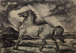 
	
		Robert Dumont-Smith, 
		British 1908-1994- 
		 
		Horse in torrential downpour;...