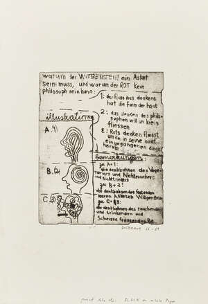 
	
		Dieter Roth, 
		Swiss 1930-1998- 
		 
		Why Wittgentstein has to be an Ascetic and why...