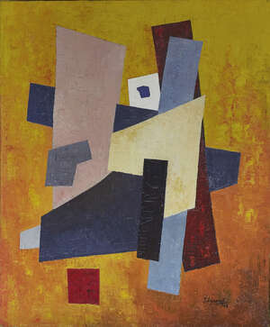 
	
		Jean Signovert, 
		French 1919-1981-
		 
		'LA.SAghA', 1958;
		 
		oil on canvas, signed...