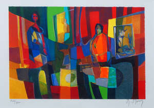 
	
		Marcel Mouly, French 1918-2008- Women in an interior; lithograph in colours, signed and...