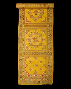 A double sided yellow silk embroidered panel,&nbsp;Probably Sale or Meknes, Morocco, first half 20th...