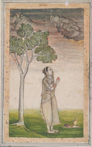 
	
		RTOA standing lady, Faizabad, India, late 18th century, opaque pigments heightened with...