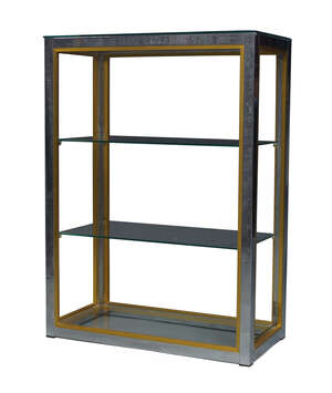 
	
		Renato Zevi (Italian), a chromed and brass etagere  
		c.1970, applied manufacturer's...