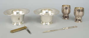 
	
		A pair of Georg Jensen silver egg-cups, with grape design, stamped marks, Georg Jensen...