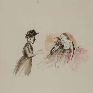 WITHDRAWN -Louis Forain, 
		French 1852-1931- 
		 
		Le verre d'eau; 
		 
		black ink and watercolour, 38.5 x 38.5 cm (ARR) 
		 
		Provenance: Ga