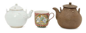
	
		Two Japanese teapots and a Samson Chinoiserie cup, late 19th-early 20th century, one...