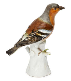 
	
		A Meissen porcelain model of a Common Chaffinch, c.1940, blue crossed swords mark,...