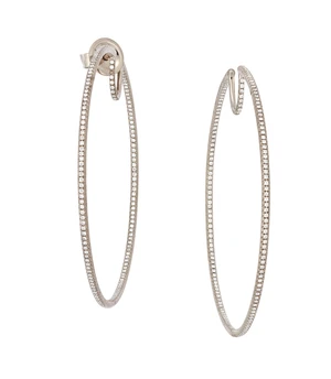 A pair of titanium diamond hoop earrings,&nbsp;of round form, grain set with brilliant-cut diamonds,...