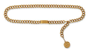 
	
		Chanel: a Chanel heavy gilt metal curb link belt, with medallion fob and oblong plaque...