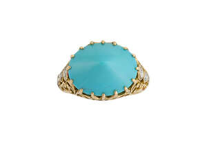 
	
		A late 19th century / early 20th century gold and turquoise single stone ring, the single...