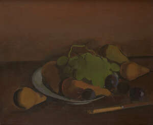 
	
		Bernard Meninsky, 
		British/Ukrainian, 1891-1950 -  
		 
		Pears on a plate; 
		 
		