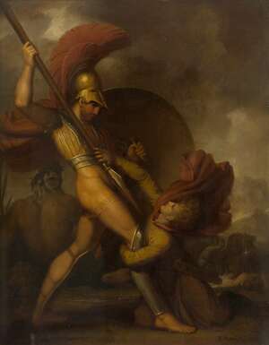 
	
		Daniel Maclise, RA, 
		 
		Irish 1806-1870- 
		 
		Begging for Mercy; 
		 
		oil on...