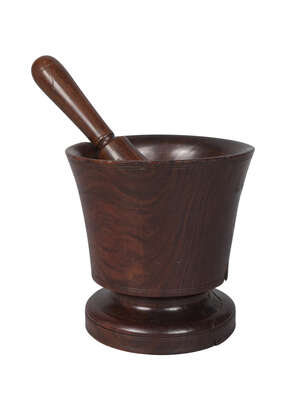 
	
		A lignum vitae mortar and pestle, 18th century, of campana-shape, the mortar  18.5cm...