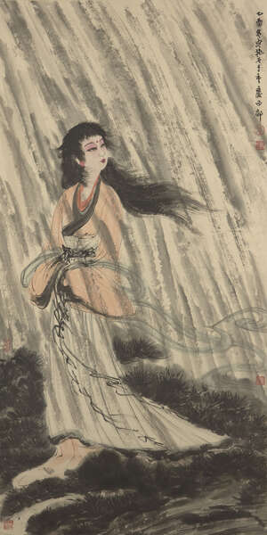 
	
		Follower of Fu Baoshi (1904-1965), ink and colour on paper, hanging scroll, depicting a...
