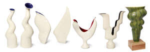 
	
		Ray Mallaney (British), seven tall forms, c. 1990's, signed to base, the pottery...
