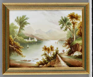 
	
		An English porcelain plaque, depicting Lake Killarney, Ireland, 19th century, with a...