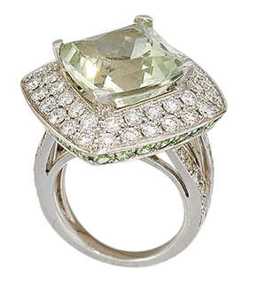 
	
		An aquamarine, diamond and gem ring, by Mauboussin, the lozenge-shaped aquamarine with...