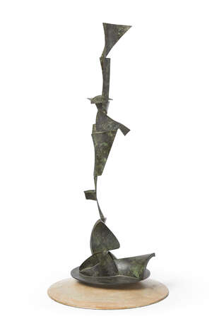 
	
		Bryan Kneale RA,
		British b.1930-
		 
		Praxis;
		 
		patinated brass on wooden...