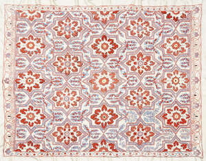 
	
		A Tashkent embroidered susani panel, Central Asia, 20th century, the cream cotton ground...