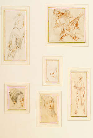 
	
		After Antonie Watteau, 
		French 1684-1721- 
		 
		Figure studies; 
		 
		