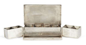 
	
		A silver travelling Hanukkah lamp in the form of a book, possibly Polish, mid 19th...